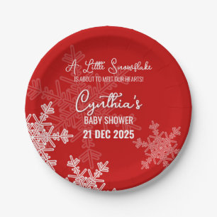 A Little Snowflake Minimalist Red Pattern Paper Plate