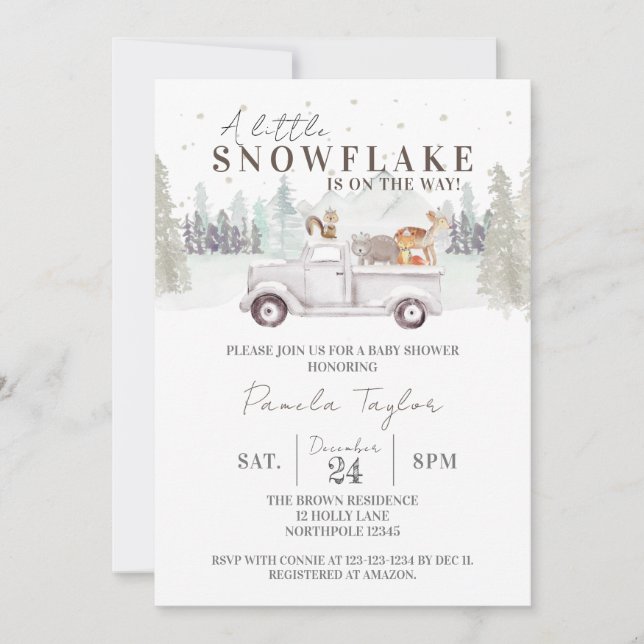 A Little Snowflake on its Way Baby Shower Invitation (Front)
