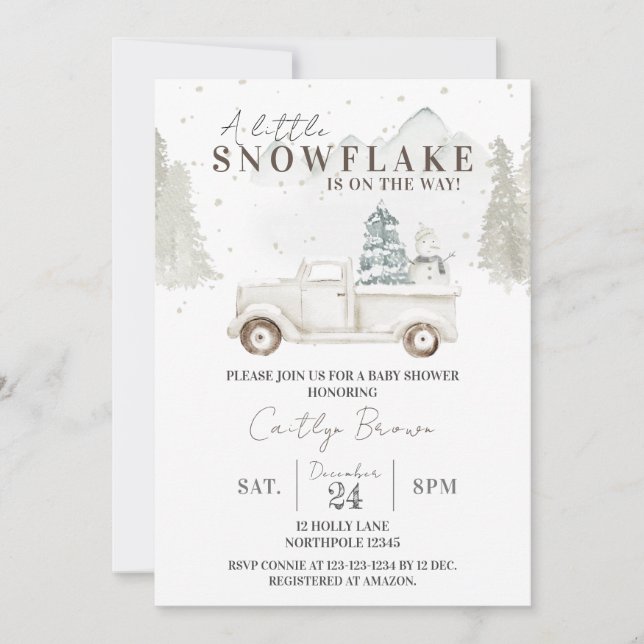A Little Snowflake on its Way Baby Shower Invitation (Front)