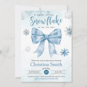 A Little Snowflake On The Way Blue Baby Boy Shower Invitation