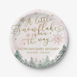 A little Snowflake Pink Baby Shower Paper Plate