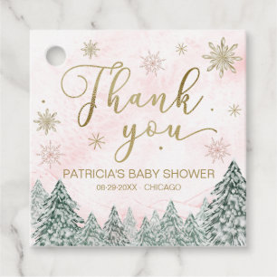 A little Snowflake Pink Baby Shower Thank You Favour Tags