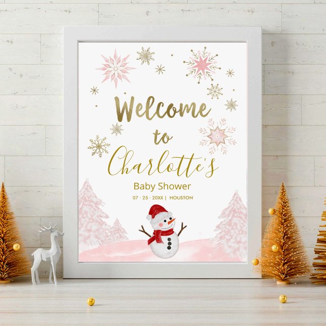 A little snowflake Pink Baby Shower Welcome Sign (Creator Uploaded)