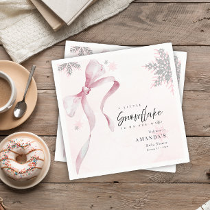 A little Snowflake Pink Bow Glitter Baby Shower Napkin