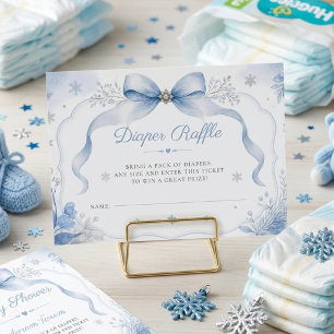A little Snowflake Soft Blue Bow Baby Shower Enclosure Card