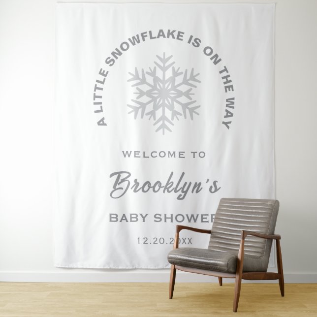 A Little Snowflake Winter Baby Shower Backdrop Tapestry (In Situ)