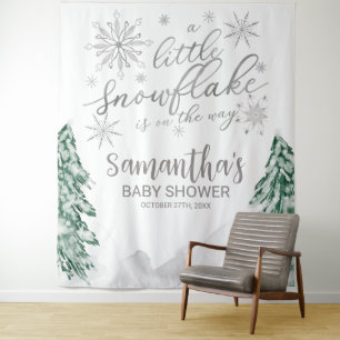 A little Snowflake Winter Baby Shower Backdrop Tapestry