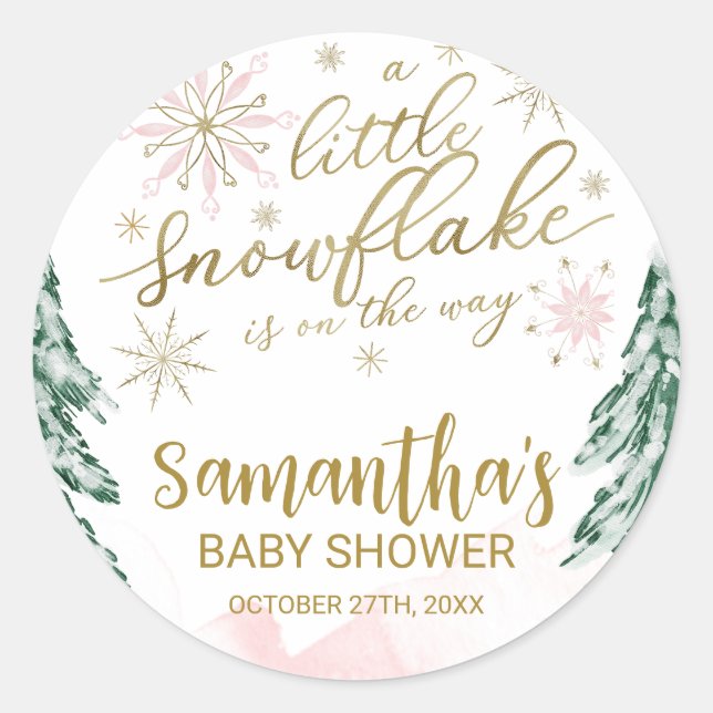 A little snowflake Winter Baby Shower Classic Round Sticker (Front)