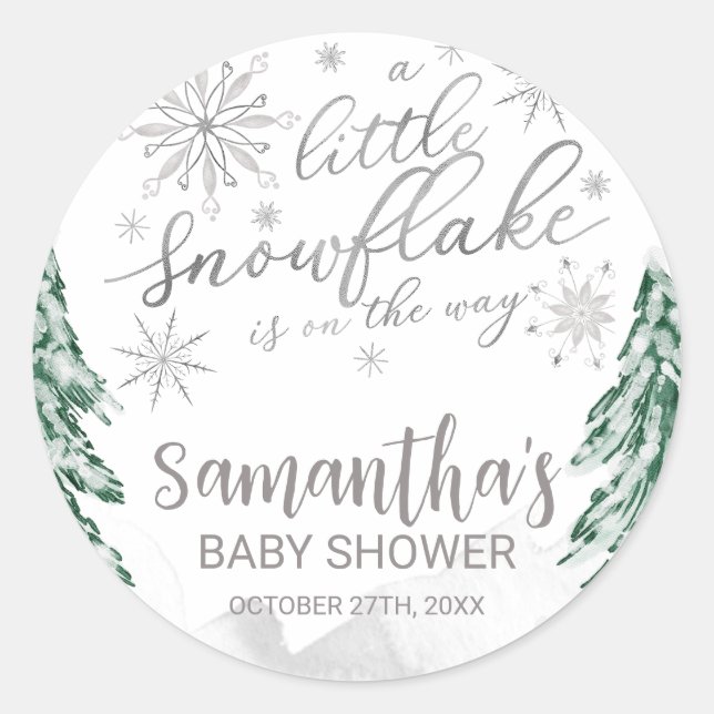 A little snowflake Winter Baby Shower Classic Round Sticker (Front)