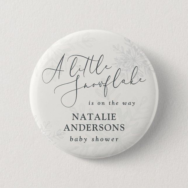 A little snowflake winter baby shower party  6 cm round badge (Front)