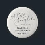 A little snowflake winter baby shower party  6 cm round badge<br><div class="desc">A little snowflake winter baby shower party buttons. Watercolor snowflake and beautiful script text. Part of a collection.</div>