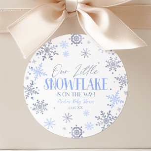 A Little Snowflake Winter Blue Baby Shower Classic Round Sticker