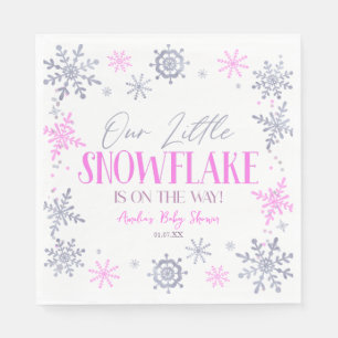 A Little Snowflake Winter Pink Baby Shower Napkin