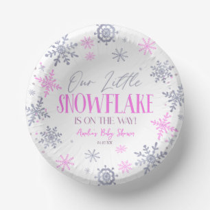 A Little Snowflake Winter Pink Birthday Party Paper Plate