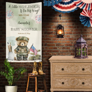 A Little Soldier Boy Teddy Bear Baby Shower Banner