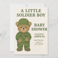 A Little Soldier Boy Teddy Bear Baby Shower Invite