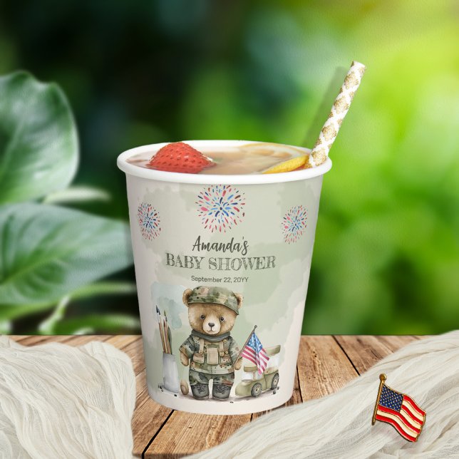 A Little Soldier Boy Teddy Bear Baby Shower Paper Cups (Creator Uploaded)