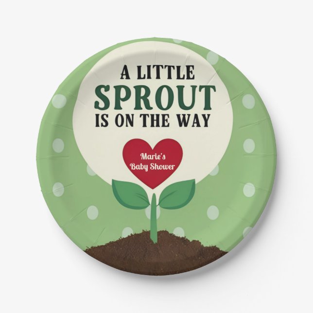 A Little Sprout is on the Way Baby Shower Paper Plate (Front)