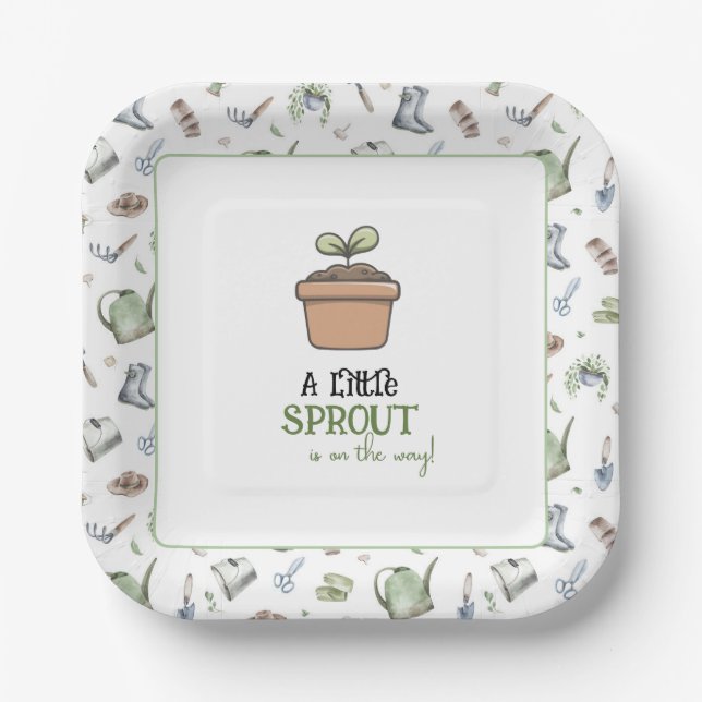 A Little Sprout on the Way Baby Shower Invitation Paper Plate (Front)