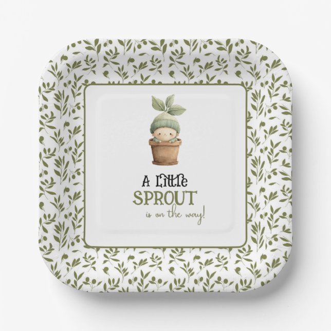 A Little Sprout on the Way Baby Shower Invitation  Paper Plate (Front)