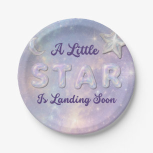 A Little Star Is Landing Celestial Baby Shower Paper Plate