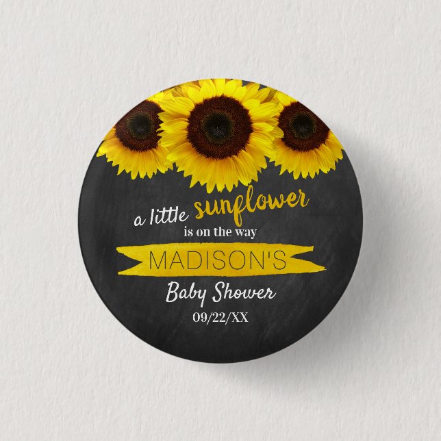A Little Sunflower Is On The Way! Baby Shower 3 Cm Round Badge (Front)