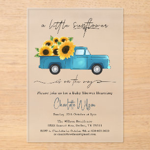 A Little Sunflower Is On The Way Baby Shower Acrylic Invitations