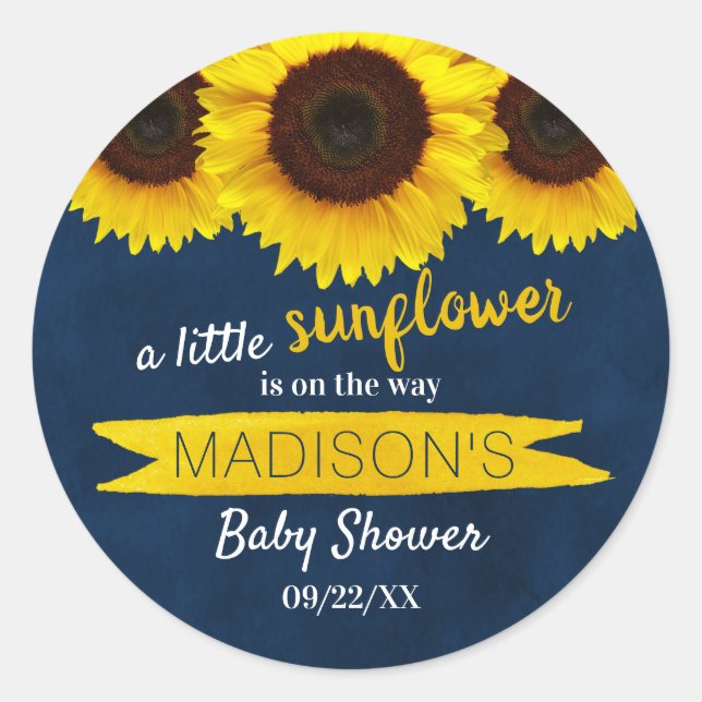 A Little Sunflower Is On The Way! Baby Shower Classic Round Sticker (Front)