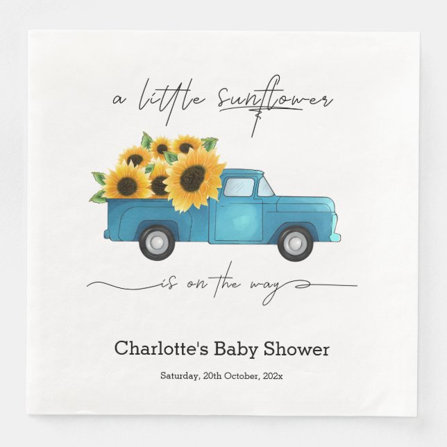 A Little Sunflower Is On The Way Baby Shower Napkin (Front)