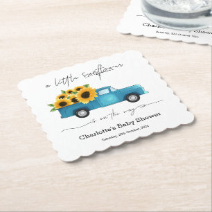 A Little Sunflower Is On The Way Baby Shower Paper Coaster