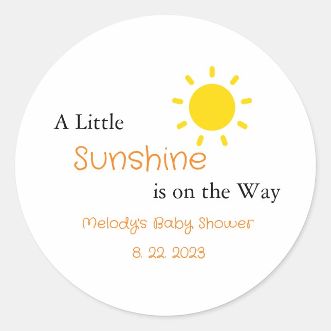 A Little Sunshine is on the Way Labels, Stickers (Front)