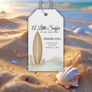 A Little Surfer Minimalist Gold Baby Shower Gift Tags