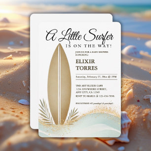 A Little Surfer Minimalist Gold Baby Shower Invitation