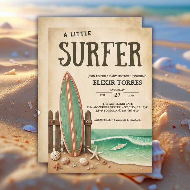 A Little Surfer Vintage Baby Shower Invitation (Creator Uploaded)