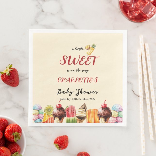 A Little Sweet Is On The Way Ice Cream Baby Shower Napkin (Insitu)