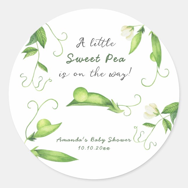 A Little Sweet Pea Is On The Way Baby Shower Classic Round Sticker (Front)