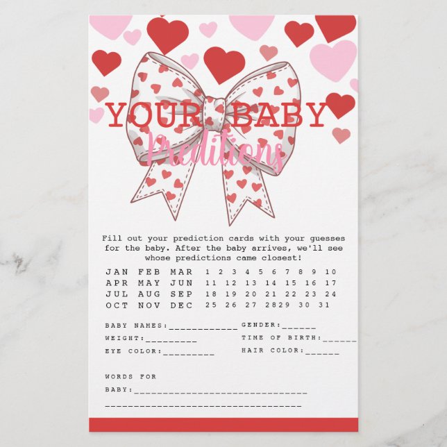 A Little Sweetheart Baby Prediction Game card (Front)