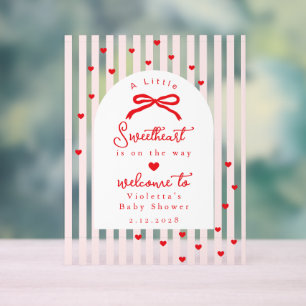 A Little Sweetheart Baby Shower Bow Welcome Acrylic Sign