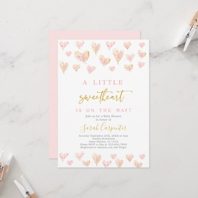 A Little Sweetheart Baby Shower Girl Invitation (Front/Back In Situ)