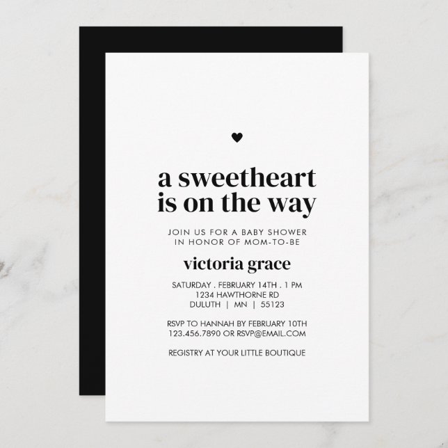 A Little Sweetheart Baby Shower Invitation (Front/Back)