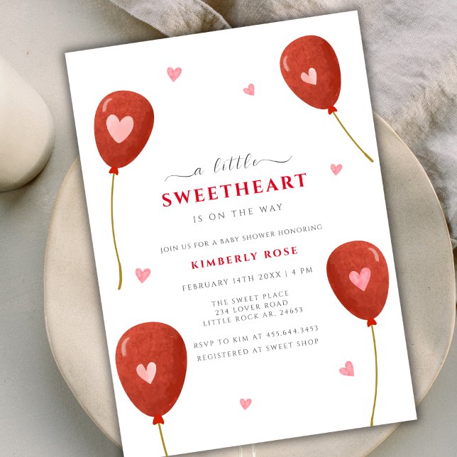 A Little Sweetheart Balloon Valentines Baby Shower Invitation (A Little Sweetheart Balloon Valentines Baby Shower Invitation)