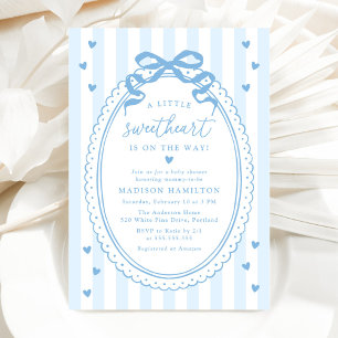 A Little Sweetheart Blue Bow Baby Shower Invitation