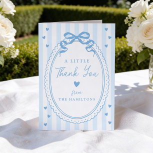 A Little Sweetheart Blue Bow Baby Shower Thank You Card