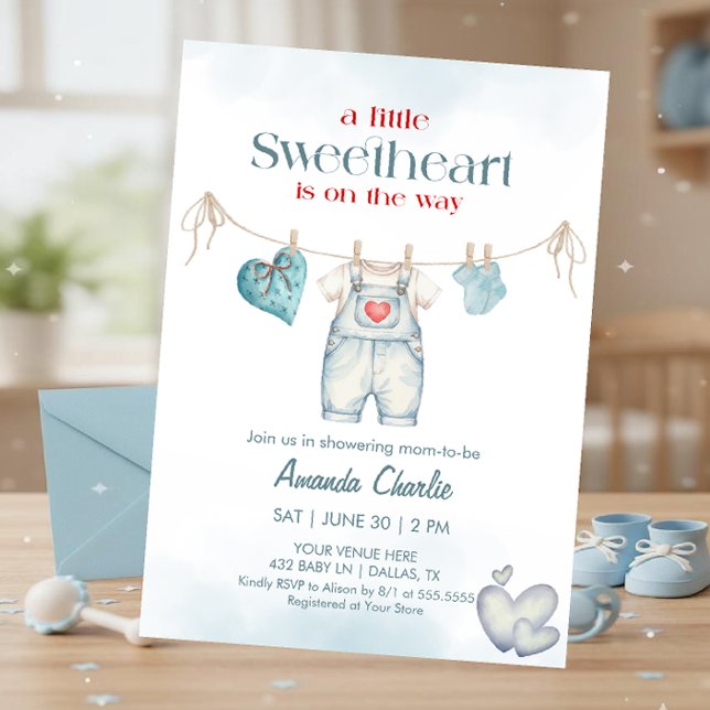 A little sweetheart Blue Boy Baby shower Invitation (Creator Uploaded)