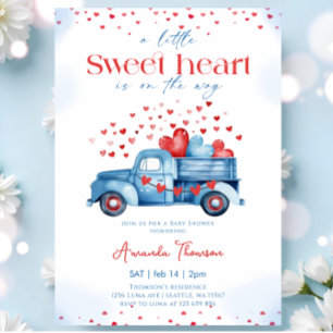 A little Sweetheart blue Truck Boy Baby Shower Invitation