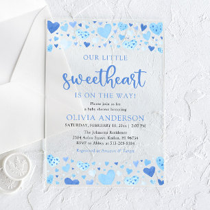 A Little Sweetheart Blue Valentine Baby Shower Acrylic Invitations