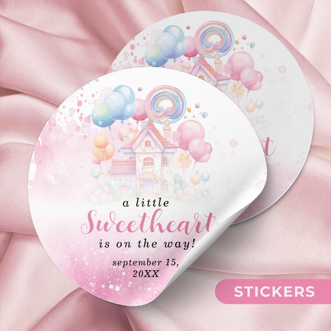 A Little Sweetheart Candy Baby Shower Invitation Classic Round Sticker (Creator Uploaded)