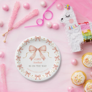 A Little Sweetheart Dusty Rose Bow Baby Girl Paper Plate