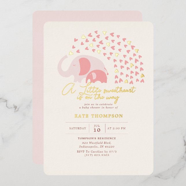 A little Sweetheart Elephant Girl Baby Shower Gold (Front/Back)
