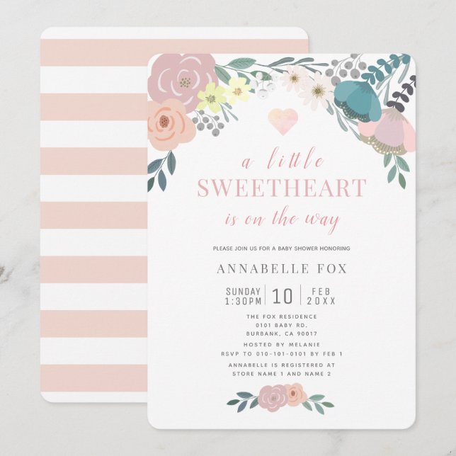 A Little Sweetheart Floral Valentine's Baby Shower Invitation (Front/Back)